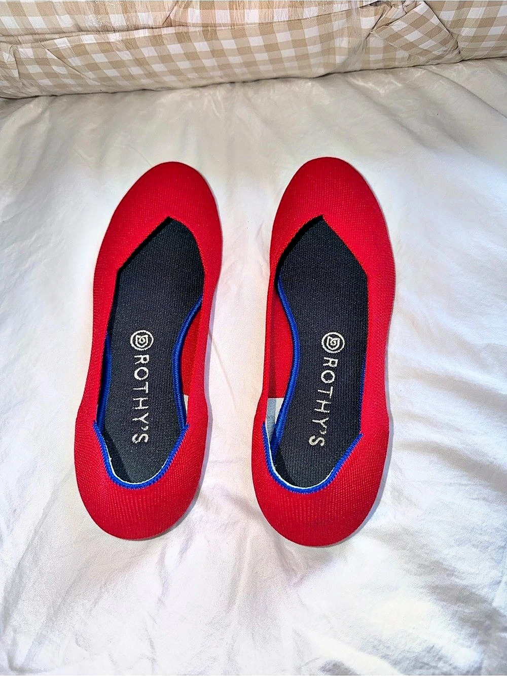 Rothy’s The Flat Red Knit Ballet Flats – Blue Trim 9.5